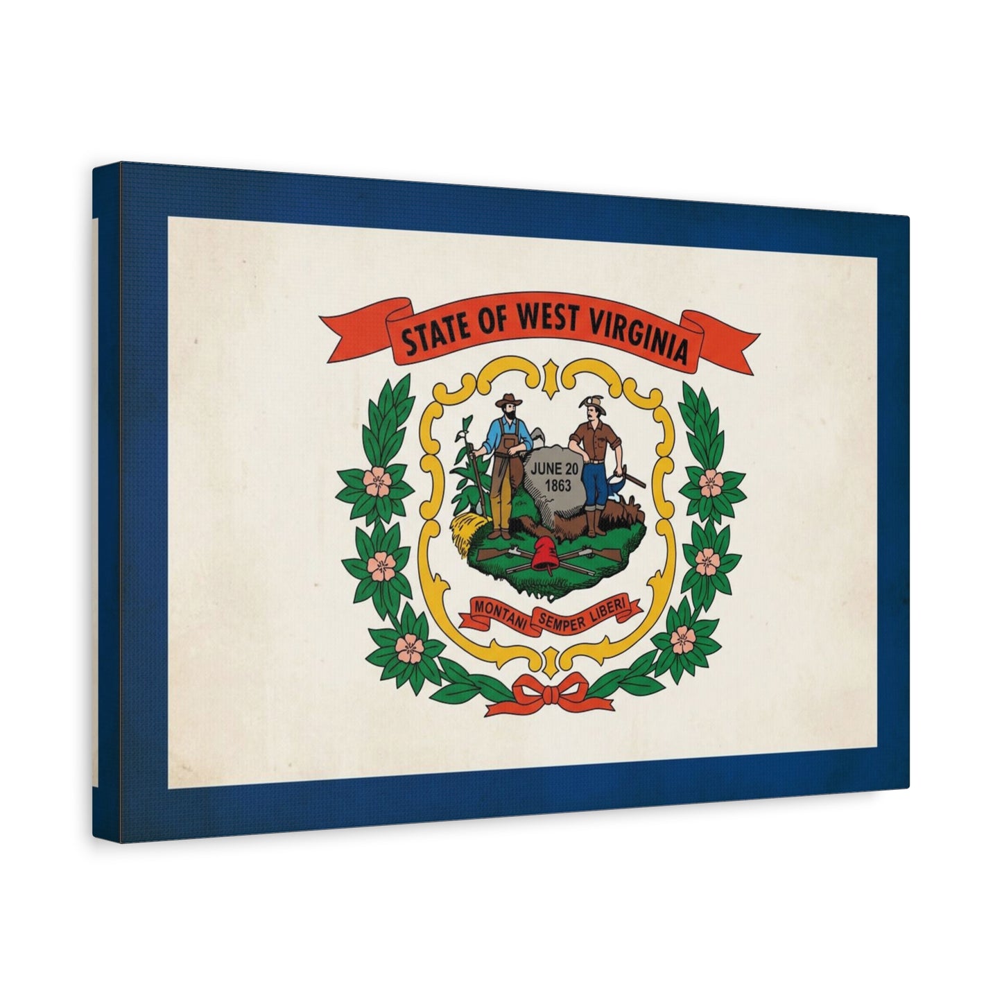 "State Of West Virginia" Flag Canvas Wall Art - Vintage State Seal Print, June 20 1863, Montani Semper Liberi - Patriotic Heritage Decor - Living Room Home Decoration - Office Wall Art - Ready to Hang