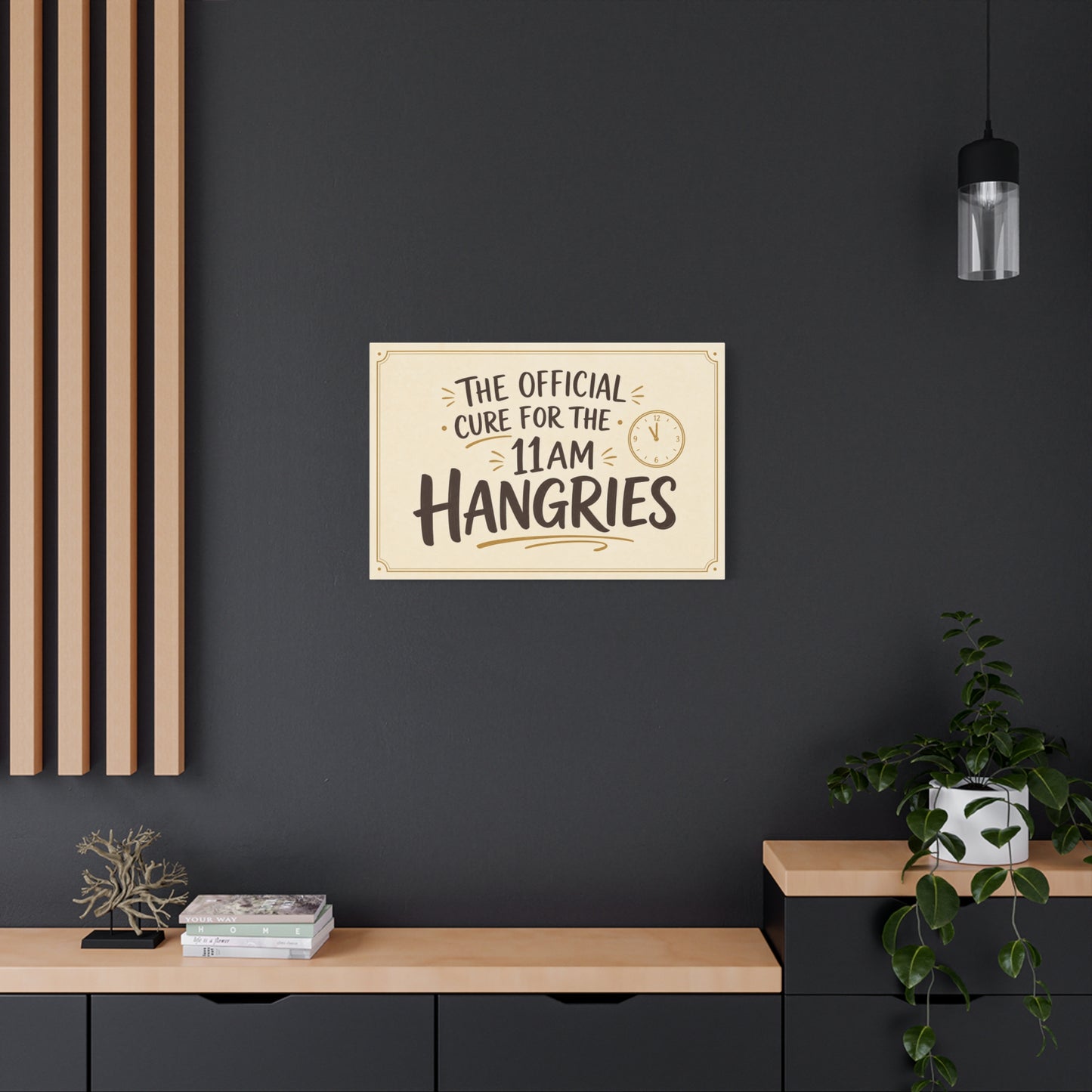 "The Official Cure For The 11 Am Hangries" Funny Typography Canvas Wall Art - Beige Black Quote Print, Modern Office Decor, Kitchen Wall Hanging - Bedroom Home Decoration - Bedroom Home Decoration