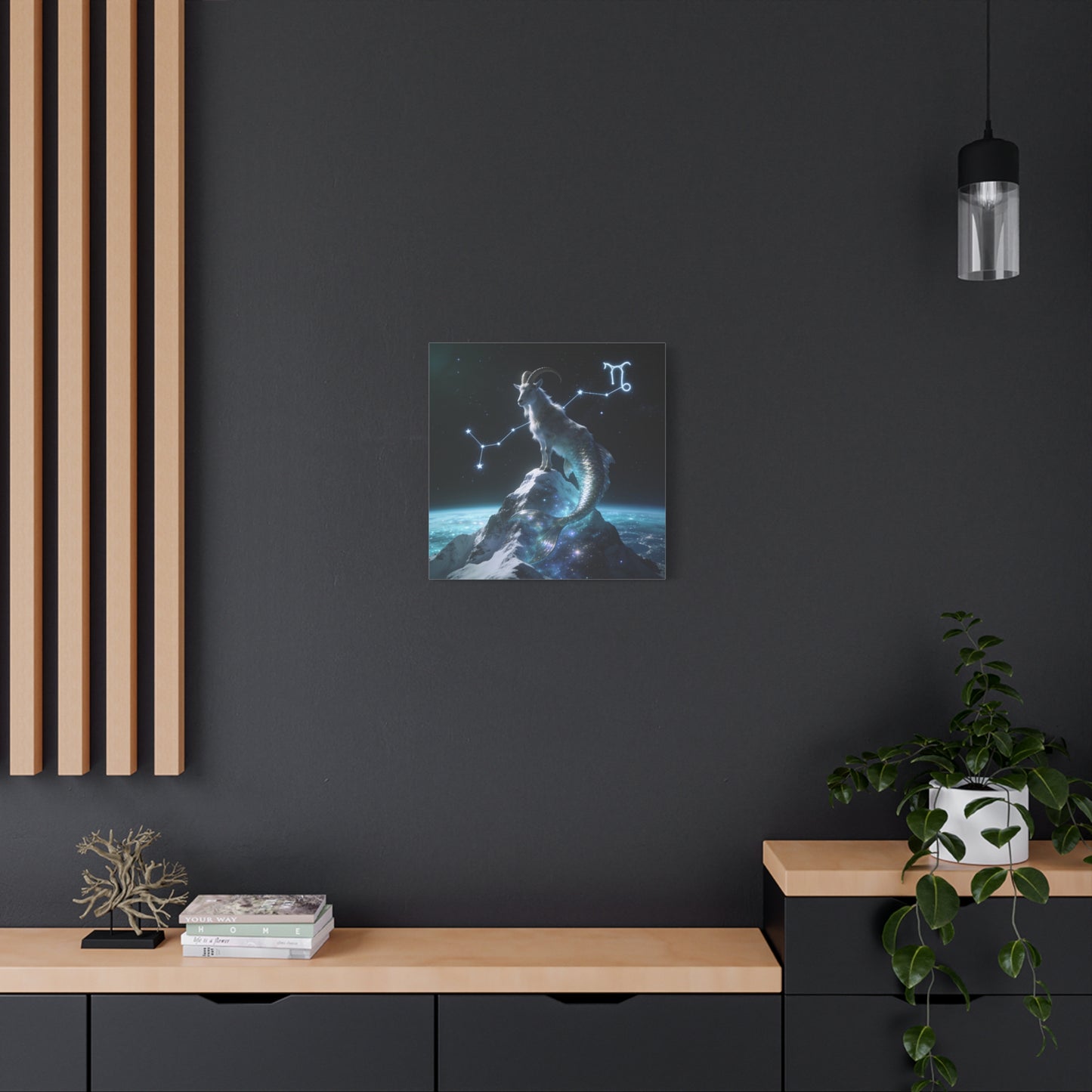 Capricorn Zodiac Canvas Wall Art - Celestial Sea Goat Constellation, Surreal Night Sky, Matte Canvas Print, Modern Fantasy Style, Bedroom Home Decoration, Office Wall Decor Accent - Ready to Hang