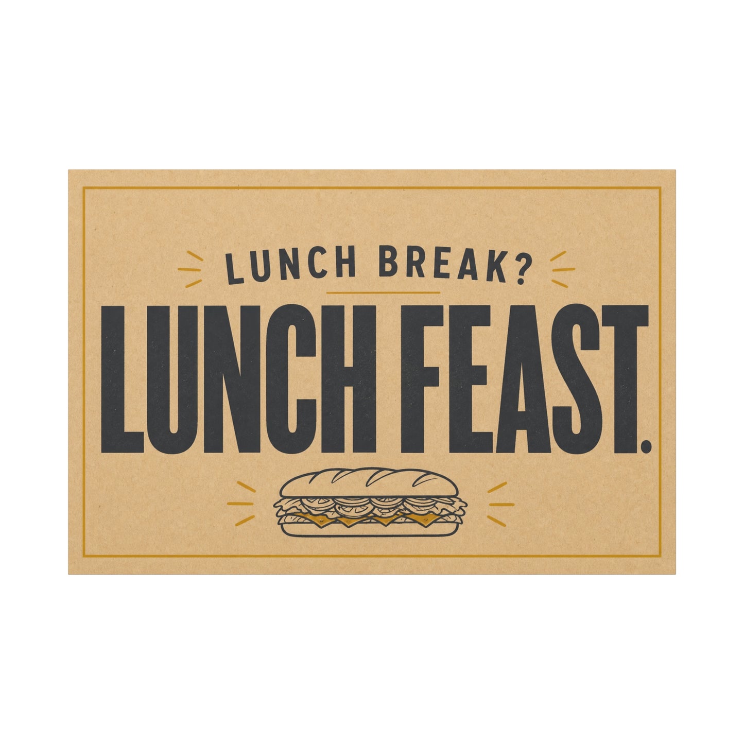 "Lunch Break Lunch Feast." Typography Canvas Wall Art - Vintage Humor Decor - Retro Deli Sandwich Illustration - Farmhouse Accent - Office Breakroom Wall Hanging - Ready to Hang - Sandwich Shop Sign