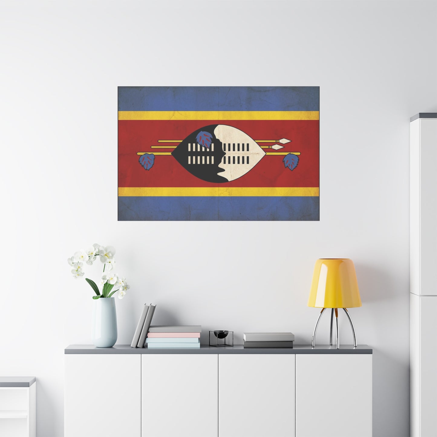 Eswatini Flag Canvas Wall Art - Swazi National Flag Print, Vintage Patriotic Home Decor - Matte Canvas Wall Hanging - Living Room Decoration, Office Accent - Bedroom Home Decoration - Ready to Hang