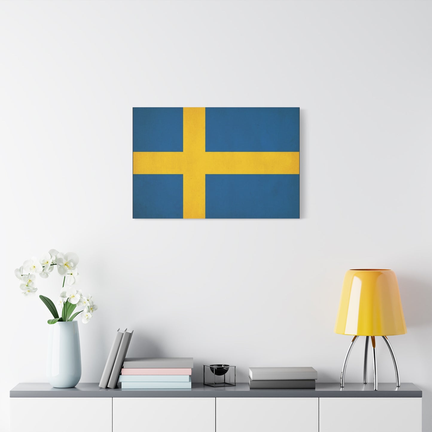 Sweden Flag Canvas Wall Art - Swedish National Flag Print, Blue Yellow Nordic Cross Decor - Minimalist Scandinavian Style - Living Room Wall Decor - Bedroom Home Decoration - Bedroom Home Decoration