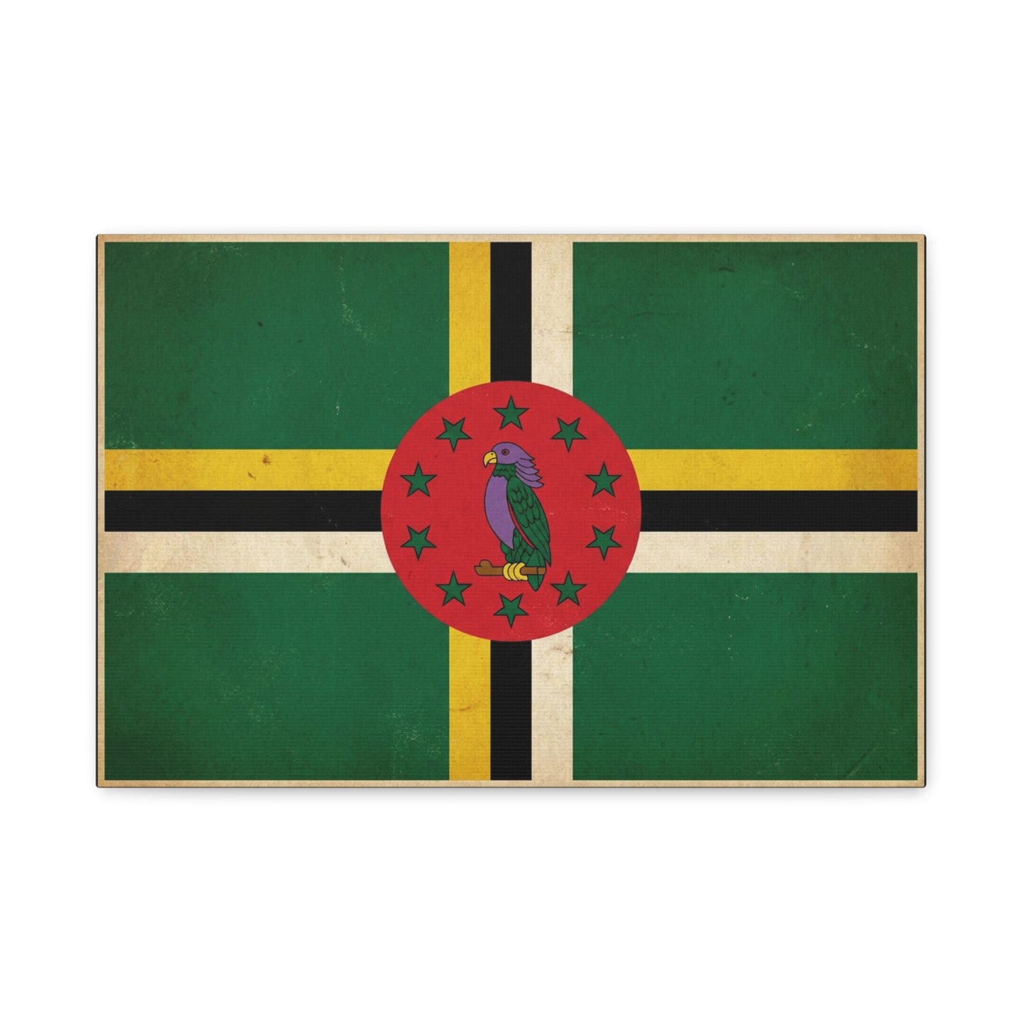 Dominica Flag Canvas Wall Art - Vintage Caribbean Nation Print, Distressed Green Red Sisserou Parrot Design - Traditional Island Decor - Living Room Wall Decor, Office Art - Bedroom Home Decoration