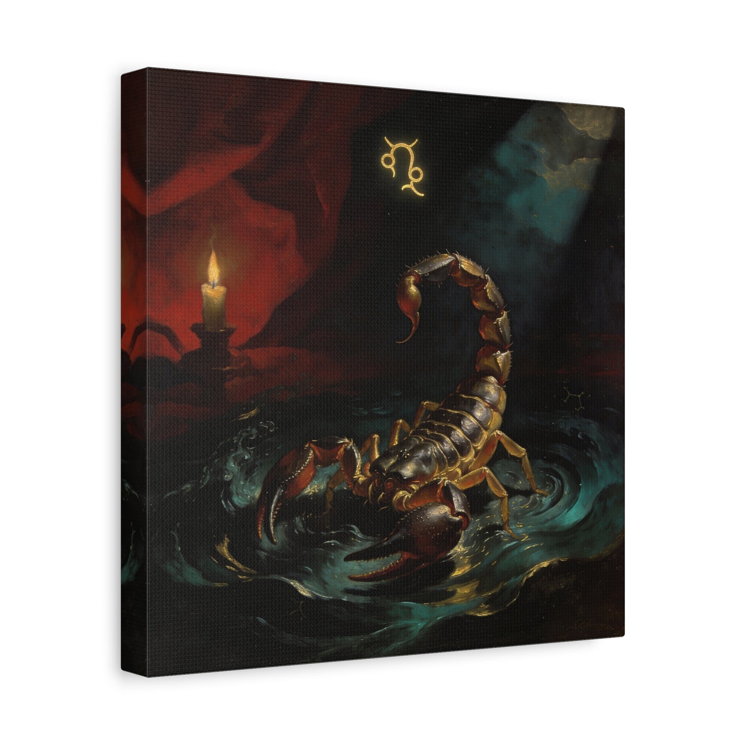 Scorpion Zodiac Canvas Wall Decor - Candlelit Astrology Painting, Dark Vintage Gothic Print - Matte Cotton Canvas, Mysterious Maximalist Style - Bedroom Decoration, Study Accent - Office Wall Art
