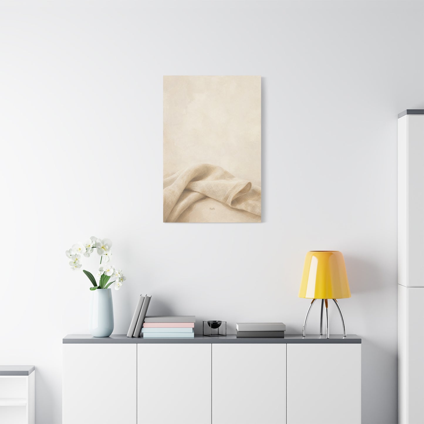 "Soft" Neutral Fabric Canvas Wall Art - Beige Linen Drapery Print, Minimalist Contemporary Decor - Cotton Art Print For Bedroom Living Room, Japandi Wall Decor Home Decoration - Modern Farmhouse Style
