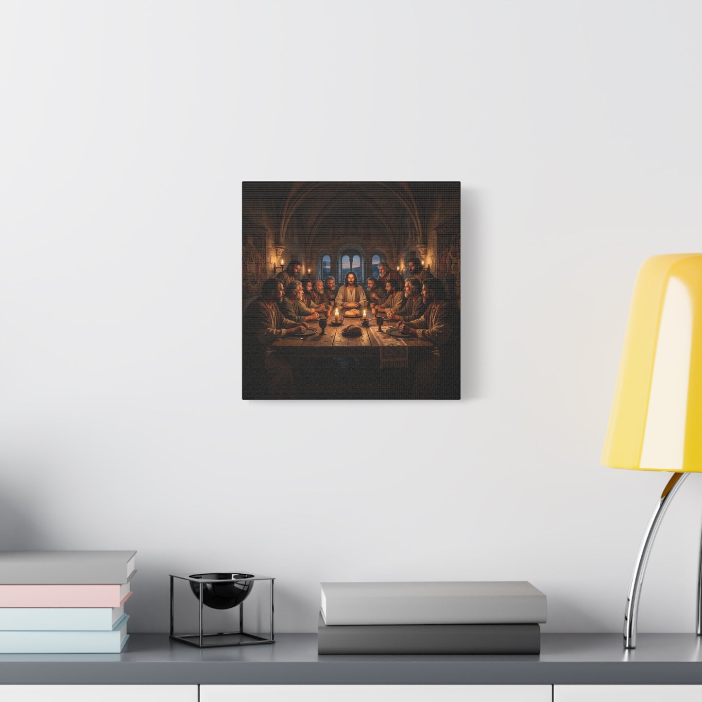 Jesus Christ Last Supper Canvas Wall Art - Apostles At Candlelit Table, Christian Wall Decor - Matte Cotton Print Religious Home Decoration - Traditional Living Room Office - Bedroom Home Decoration