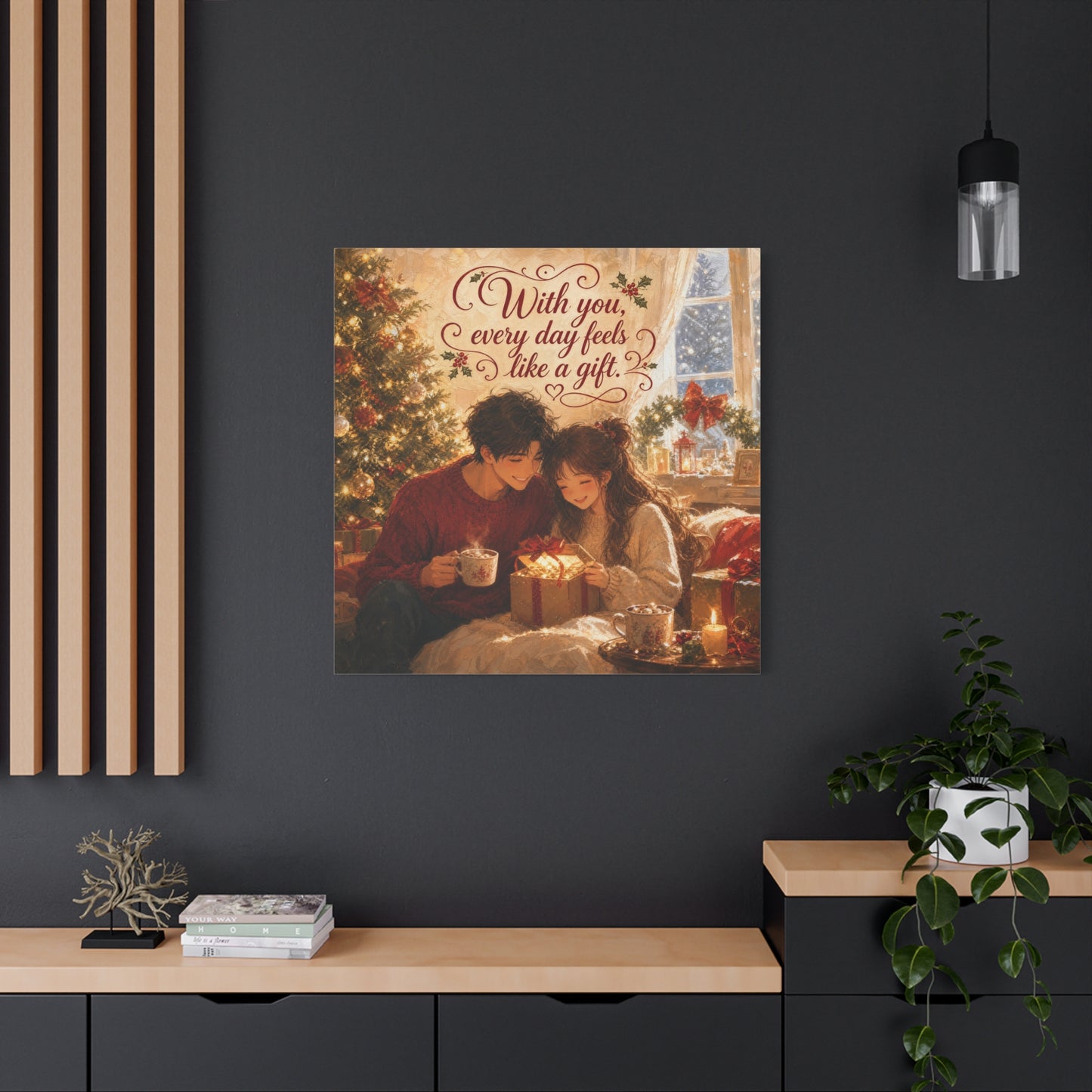 "With You" - Warm Golden Winter Decor - Traditional Quote Print For Bedroom, Living Room - Office Wall Art
