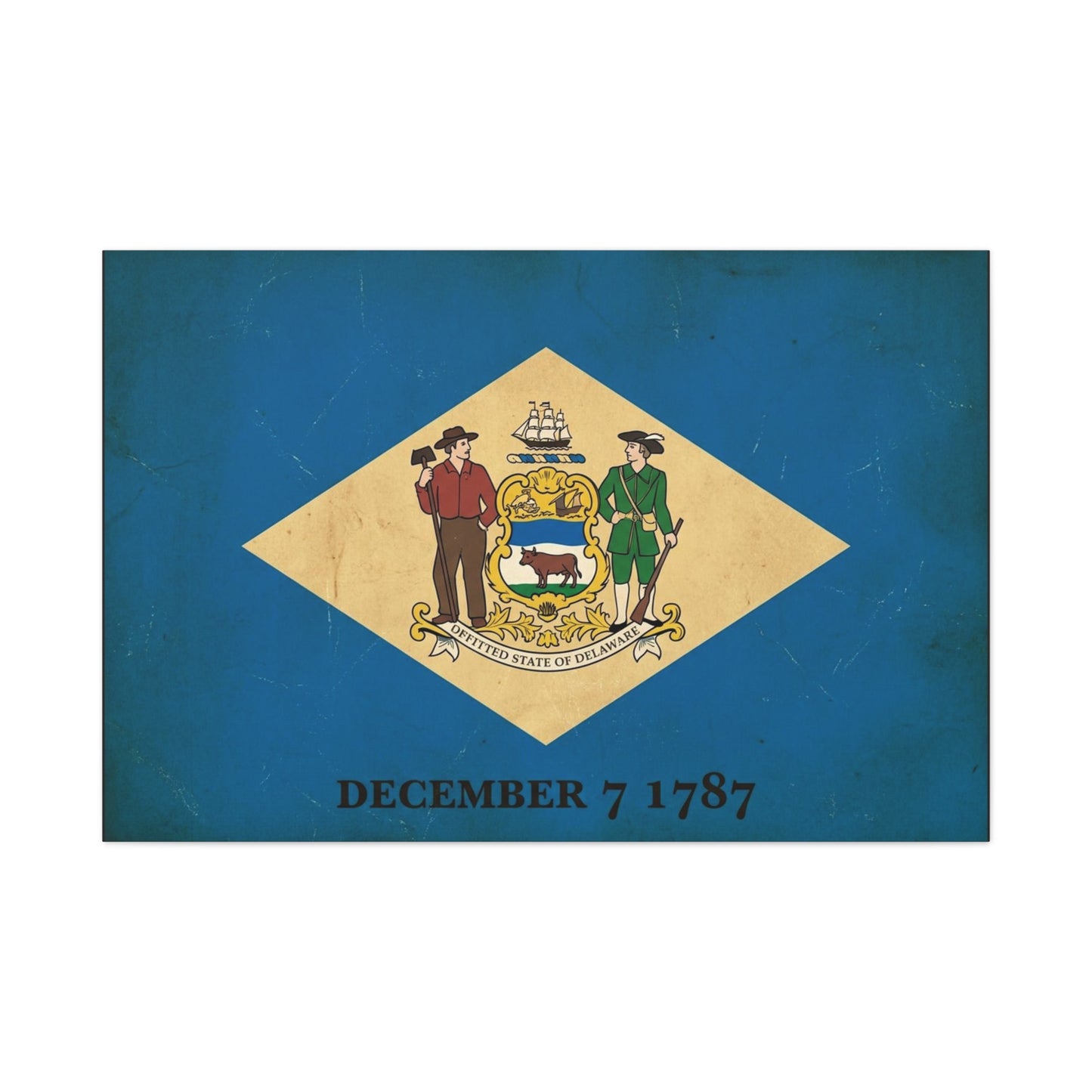 Delaware State Flag Canvas Wall Art - "December 7 1787" Vintage Blue Banner Print - Patriotic Historical Decor, Matte Canvas, Living Room Wall Decor, Office Art - Ready to Hang - Ready to Hang