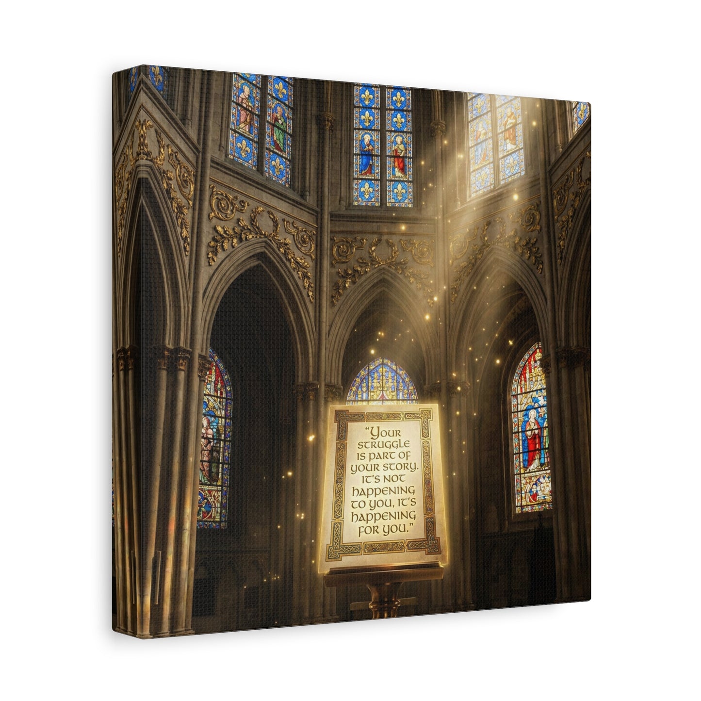 "Your Struggle Is Part Of Your Story" Canvas Wall Art - Gothic Cathedral Stained Glass Inspirational Quote Print - Matte Cotton Decor - Living Room Bedroom Office Christian Home Decoration