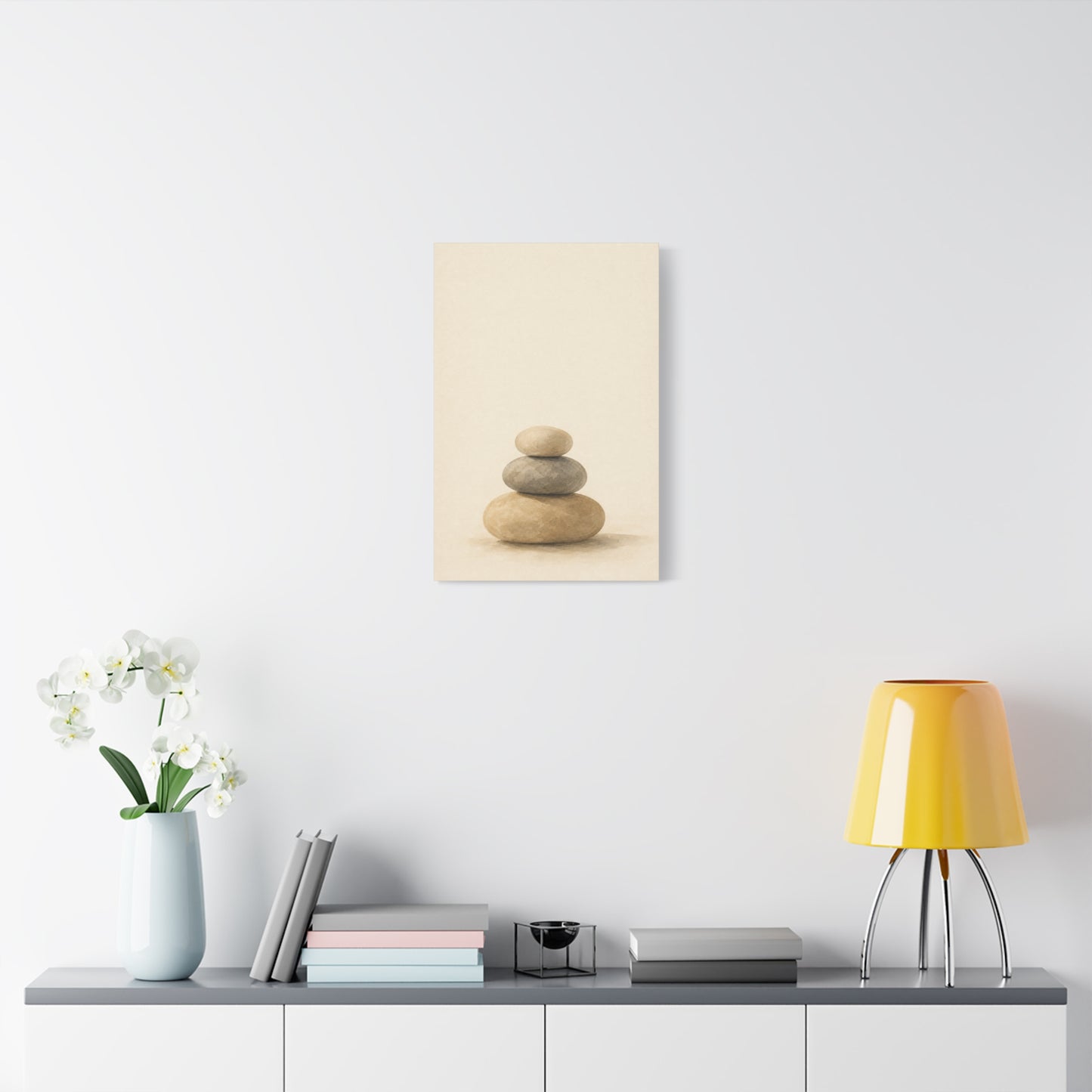 Stacked Zen Stones Canvas Wall Art - Minimalist Neutral Balance Painting, Calming Cotton Canvas Print - Contemporary Spa Style - Bedroom Wall Decor, Meditation Space Accent - Bedroom Home Decoration