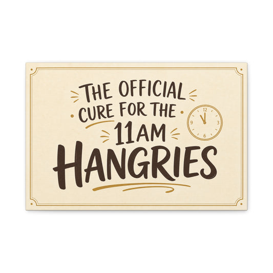 "The Official Cure For The 11 Am Hangries" Funny Typography Canvas Wall Art - Beige Black Quote Print, Modern Office Decor, Kitchen Wall Hanging - Bedroom Home Decoration - Bedroom Home Decoration