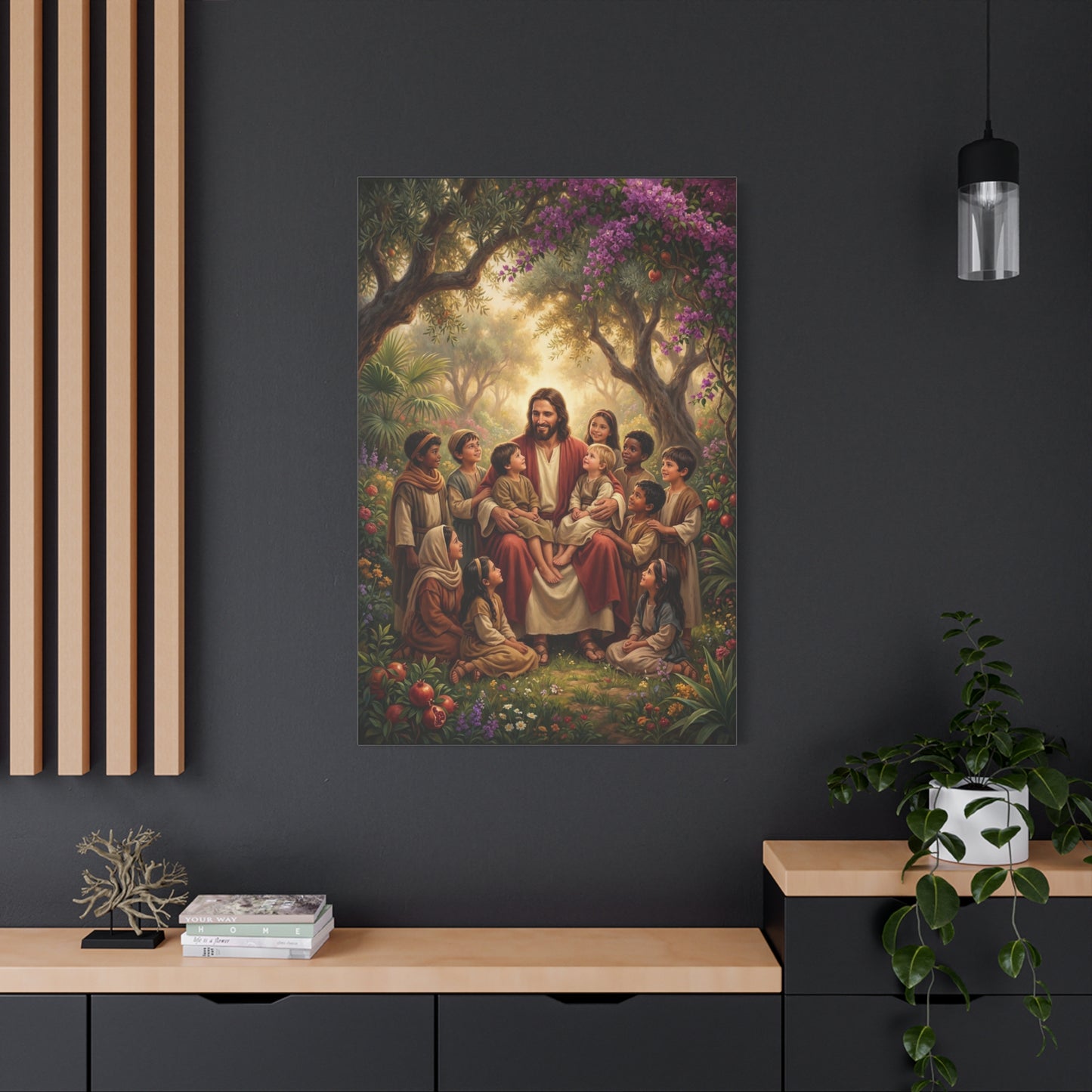 Jesus Christ With Children Canvas Wall Art - Garden Blessing Religious Print, Traditional Matte Canvas, Living Room Wall Decor, Bedroom Home Decoration - Ready to Hang - Bedroom Home Decoration