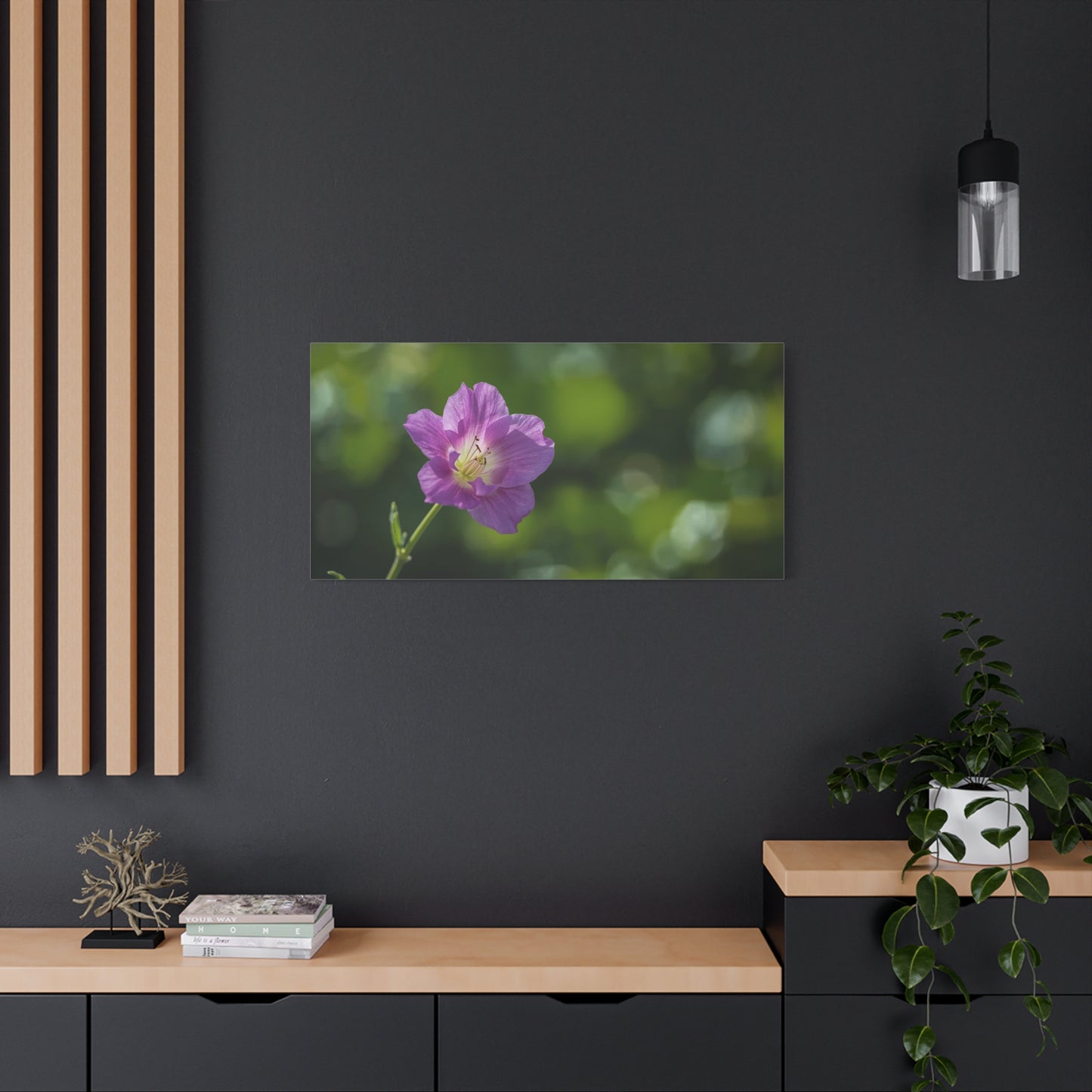 Purple Wildflower Canvas Wall Art - Botanical Floral Close Up Art Print - Soft Green Bokeh Background - Contemporary Nature Decor - Bedroom Wall Accent, Living Room Decoration - Ready to Hang