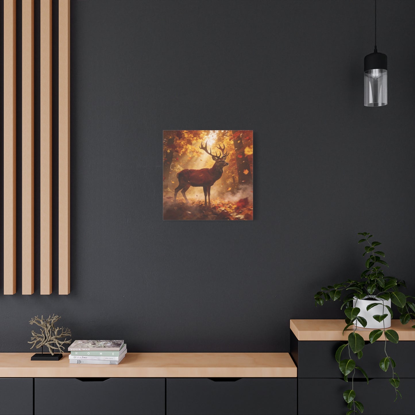 Red Stag Canvas Wall Art - Autumn Forest Deer Wildlife Print, Golden Sunbeams, Rustic Woodland Decor, Matte Finish Canvas Print, Living Room Wall Decor, Bedroom Home Decoration - Cozy Reading Nook Art