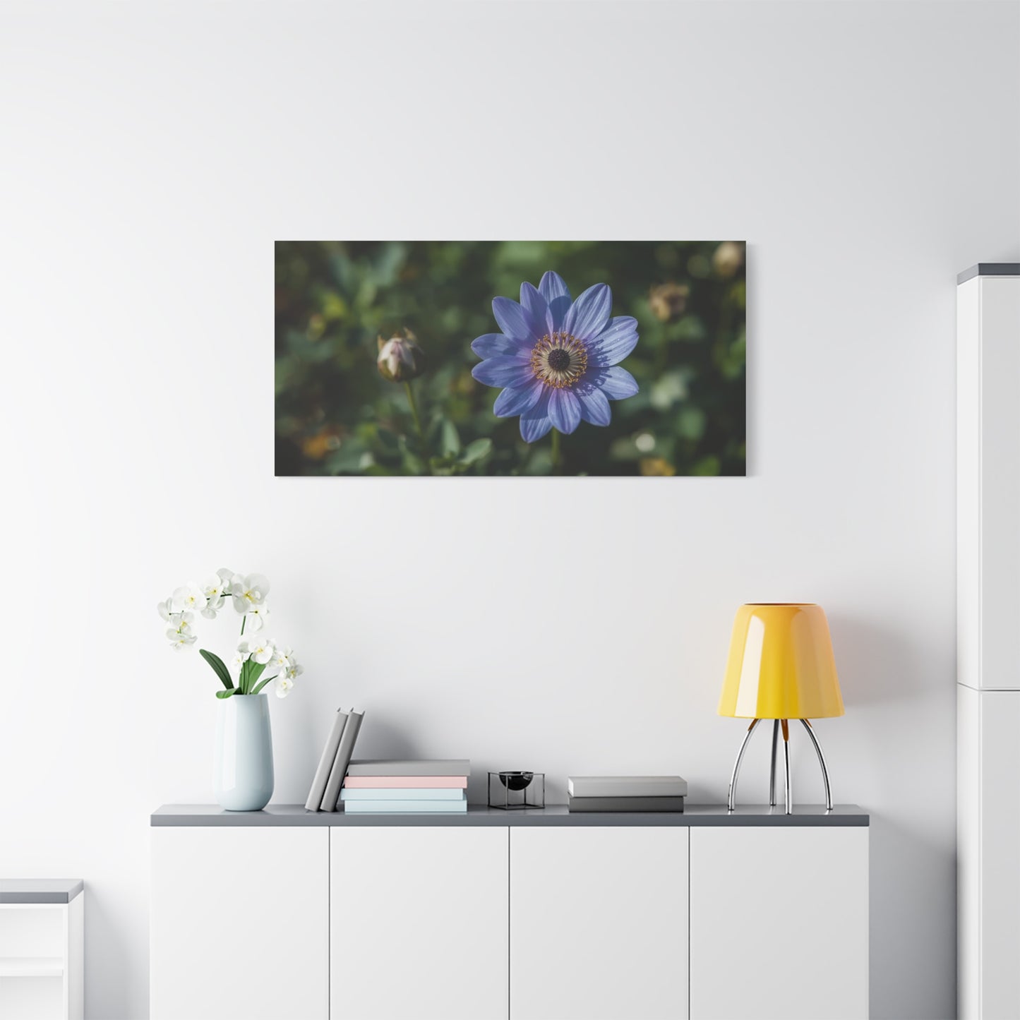 Blue Daisy Flower Canvas Wall Art - Botanical Floral Art Print, Soft Matte Garden Close Up - Contemporary Nature Style - Bedroom Wall Decor, Living Room Home Accent - Bedroom Home Decoration