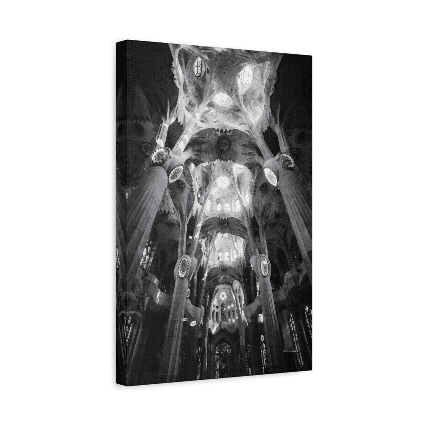 Sagrada Familia Cathedral Interior Canvas Wall Art - Black And White Architectural Art Print - Gothic Modern Sacred Ceiling View - Living Room Wall Decor Office Accent - Modern Farmhouse Style
