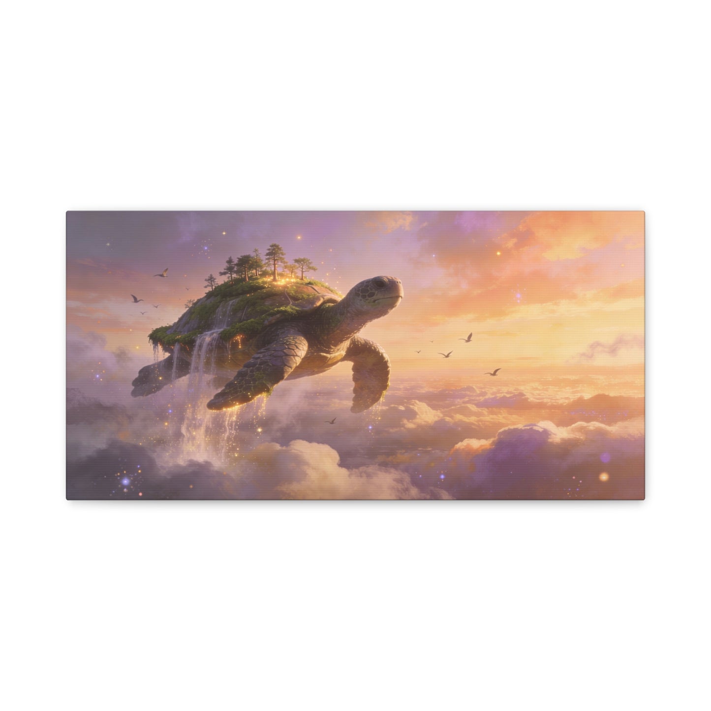Flying Sea Turtle Canvas Wall Art - Fantasy Sky Island, Waterfall Clouds, Dreamy Surreal Canvas Print - Contemporary Celestial Style - Living Room Wall Decor, Bedroom Home Accent - Ready to Hang