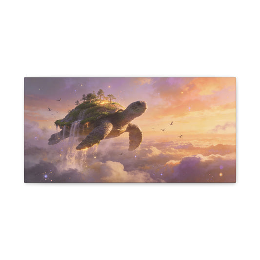 Flying Sea Turtle Canvas Wall Art - Fantasy Sky Island, Waterfall Clouds, Dreamy Surreal Canvas Print - Contemporary Celestial Style - Living Room Wall Decor, Bedroom Home Accent - Ready to Hang