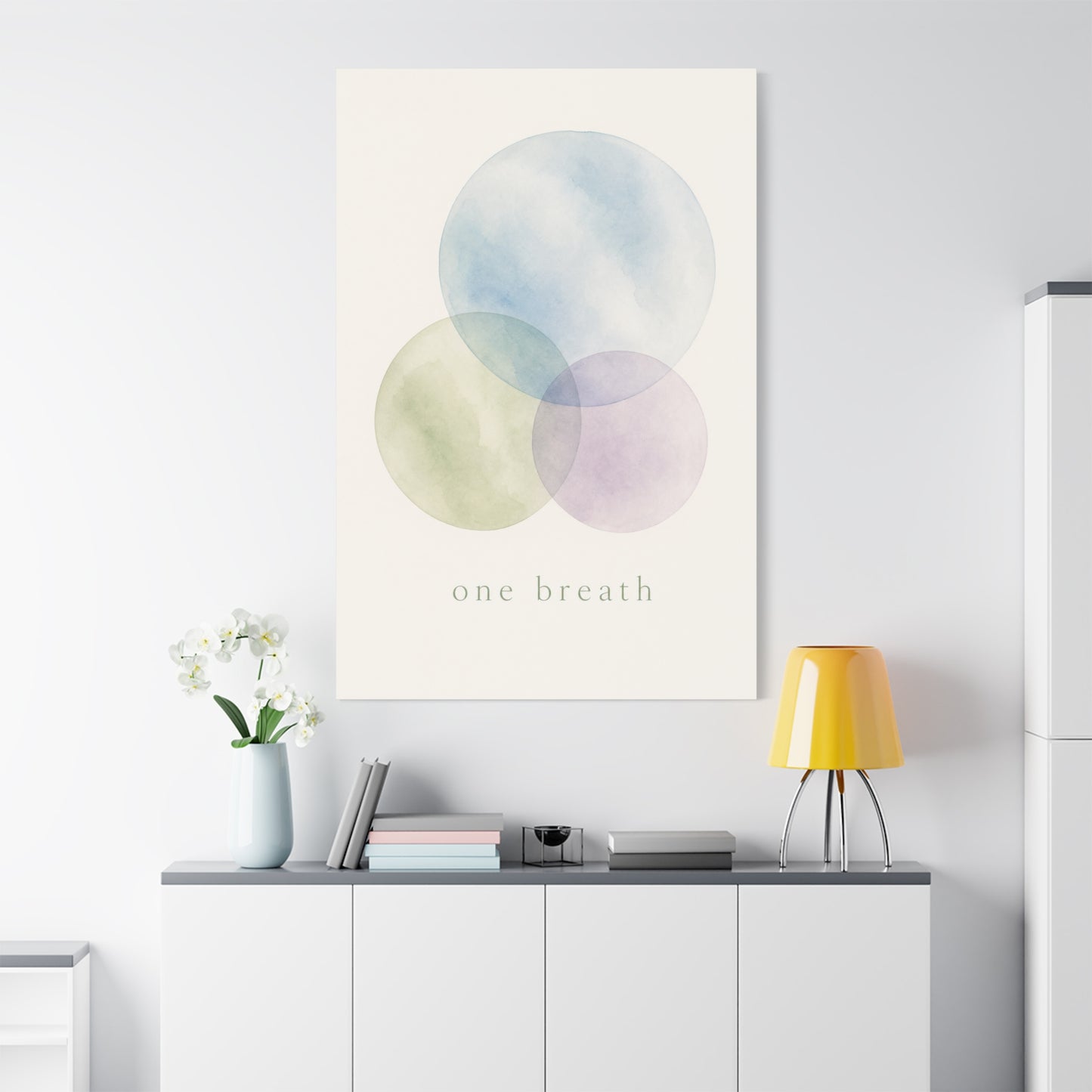 "One Breath" Abstract Canvas Wall Art - Pastel Watercolor Circles, Minimalist Geometric Print - Calming Modern Decor, Bedroom Meditation Space, Living Room Home Decoration - Living Room Wall Decor