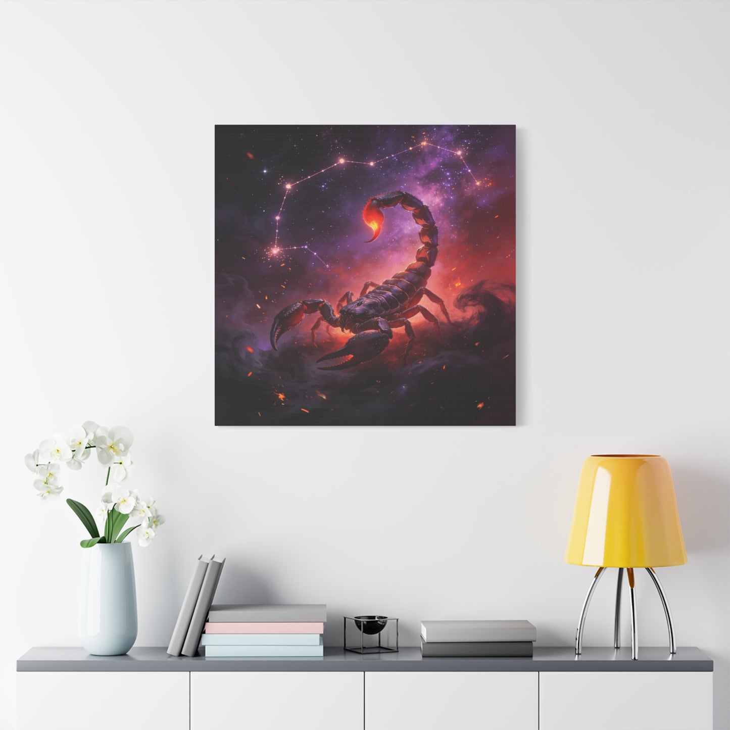 Scorpio Zodiac Canvas Wall Art - Celestial Scorpion Constellation Galaxy Print, Fiery Purple Space Illustration - Matte Canvas Decor - Bedroom Wall Hanging, Dorm Room Accent - Bedroom Home Decoration