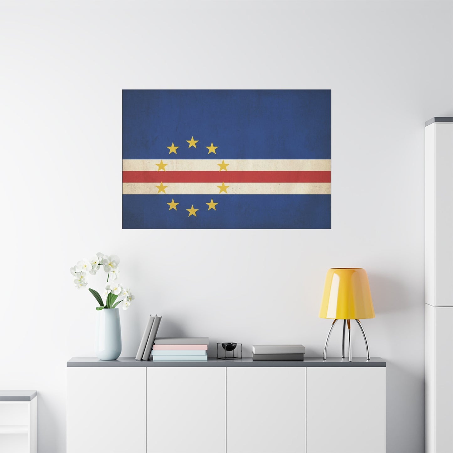 Cape Verde Flag Canvas Wall Art - Vintage Island Nation Banner Print, Patriotic Blue Red White Decor - Traditional Style, Living Room Wall Decor, Bedroom Home Decoration - Ready to Hang
