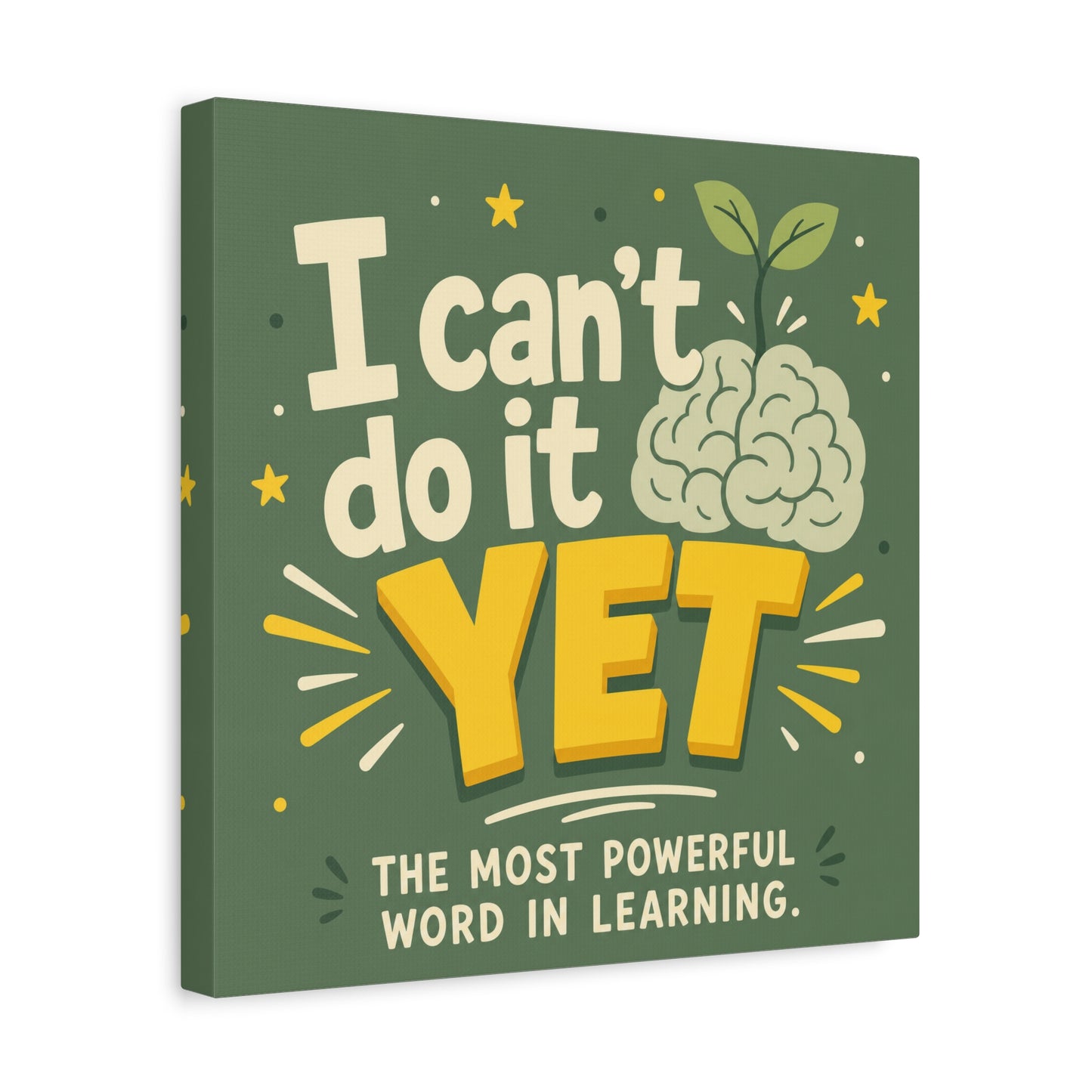 "I Can't Do It Yet" Motivational Canvas Wall Art - Growth Mindset Quote Print, Classroom Decor, Green Typography Poster, Teacher Office Wall Decor, Kids Study Room Decoration - Bedroom Home Decoration