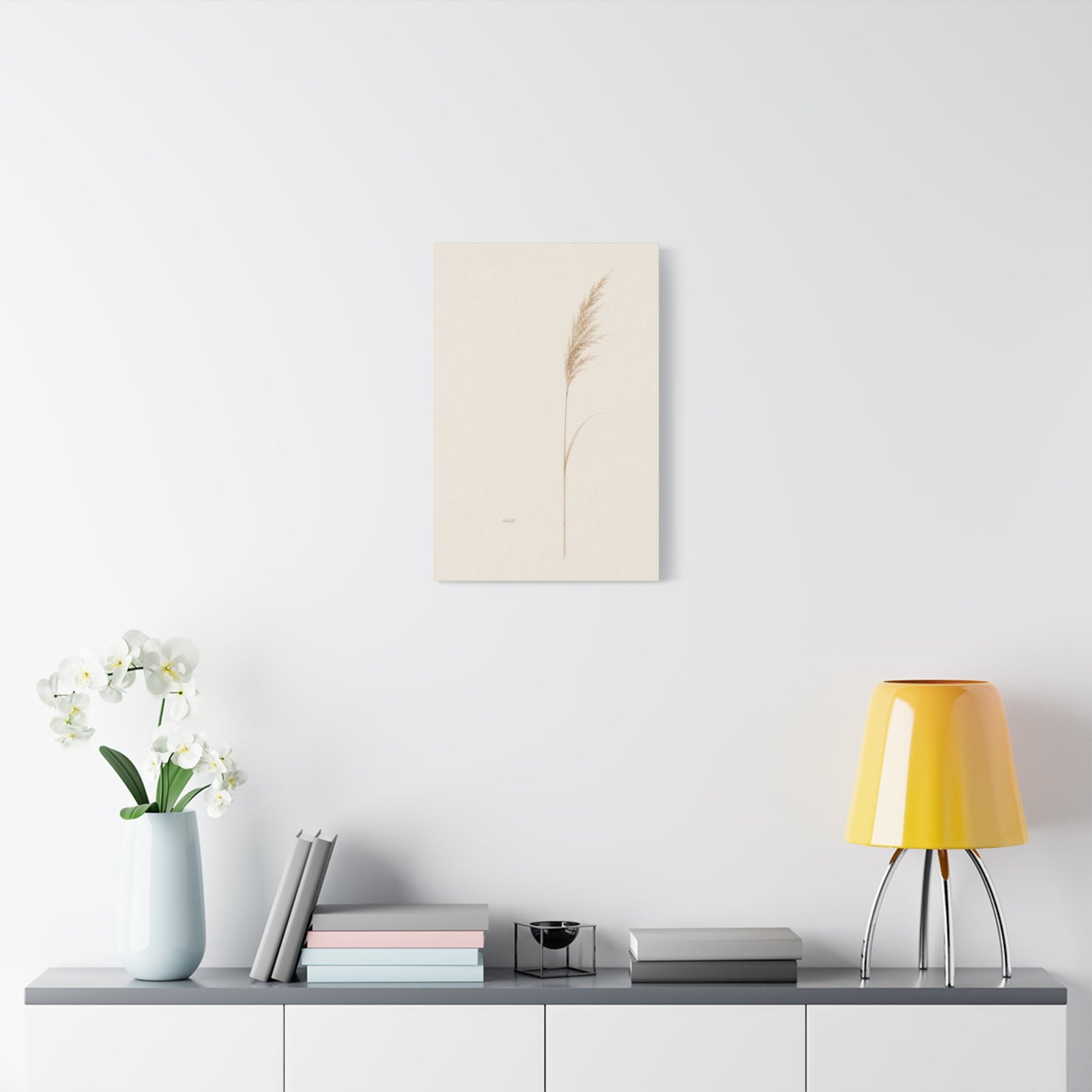 "Still" Minimalist Botanical Canvas Wall Art - Beige Pampas Grass Print, Neutral Contemporary Home Decor - Bedroom Living Room Decoration - Calm Nature Wall Hanging For Meditation Space