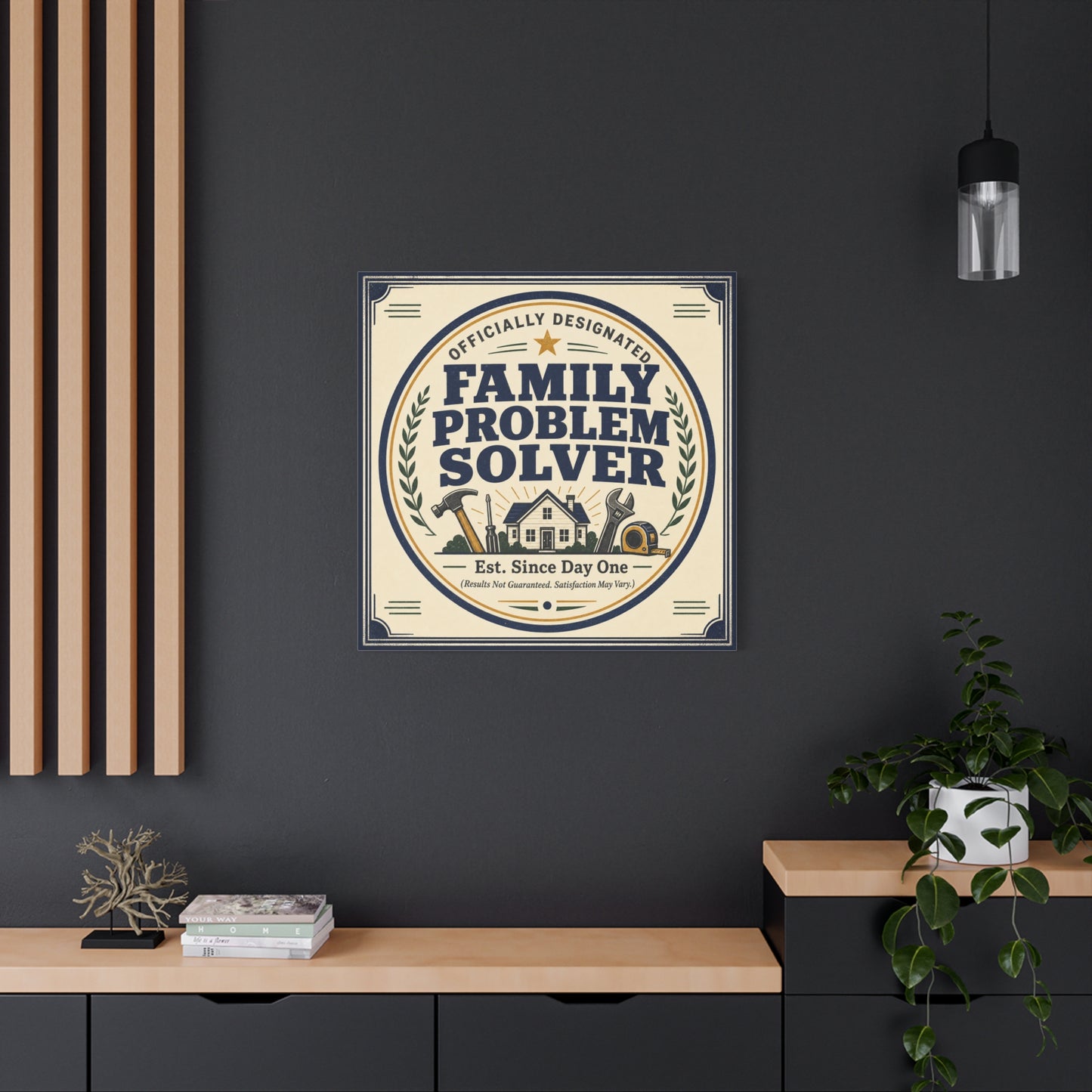 "Officially Designated Family Problem Solver" Canvas Wall Art - Vintage Typography Home Sign, Rustic Farmhouse Style, Humorous Quote Print, Living Room Wall Decor - Ready to Hang - Ready to Hang