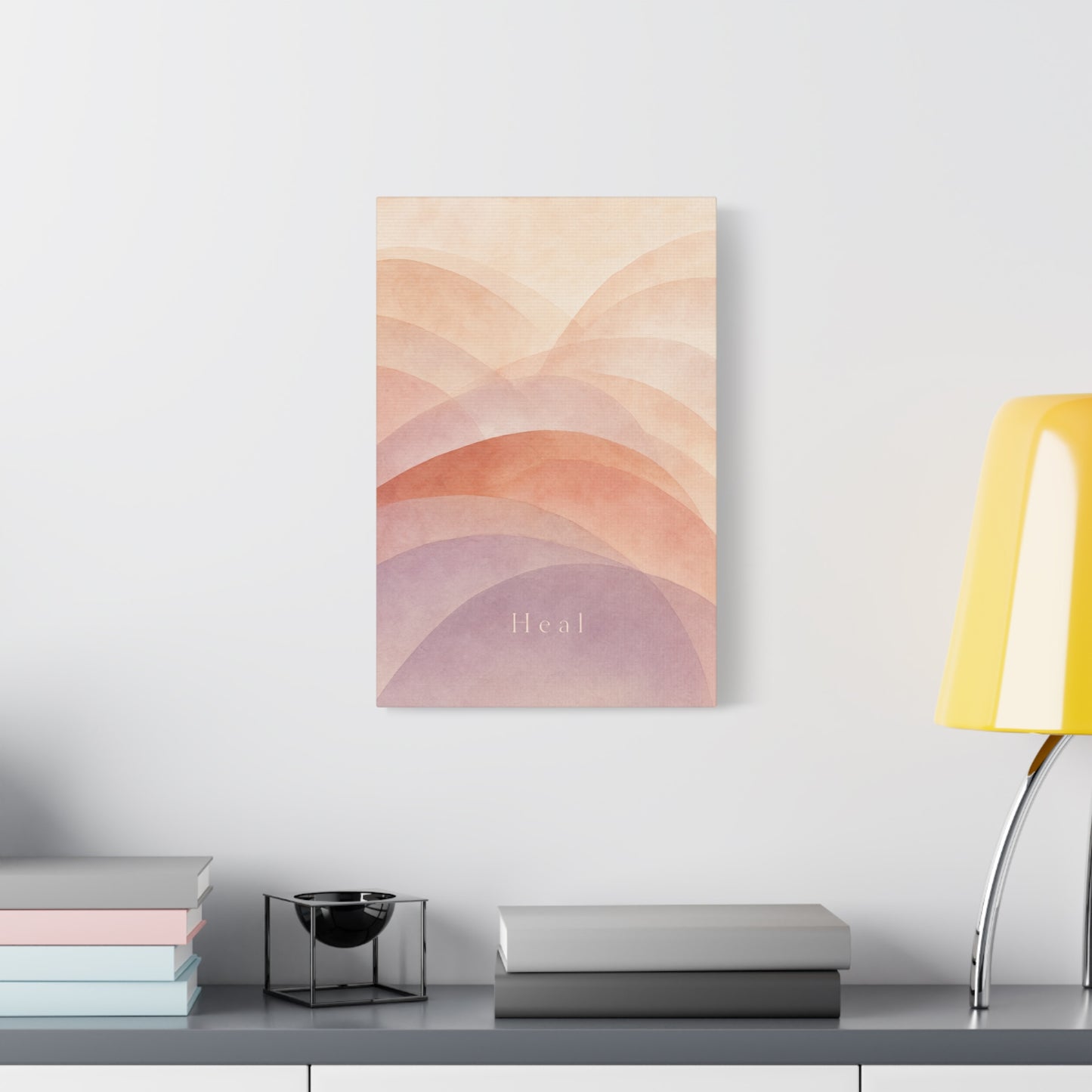 "Heal" Abstract Canvas Wall Art - Blush Peach Lavender Arches, Minimalist Typography Print - Contemporary Boho Decor, Bedroom Wall Hanging, Living Room Decoration, Meditation Space Accent