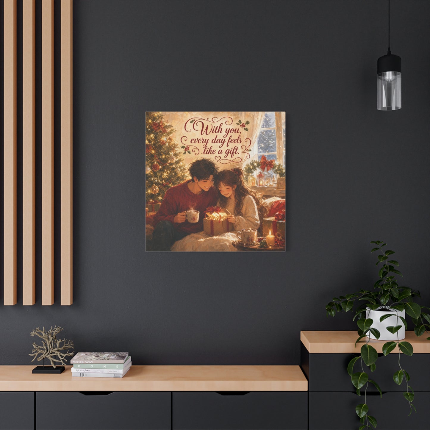 "With You" - Warm Golden Winter Decor - Traditional Quote Print For Bedroom, Living Room - Office Wall Art
