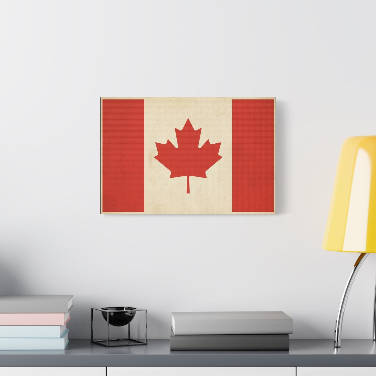 Canadian Flag Canvas Wall Art - Vintage Red Maple Leaf Patriotic Print, Rustic Neutral Texture, Canada Pride Decor, Living Room Wall Decor, Bedroom Home Decoration, Dorm Accent - Ready to Hang