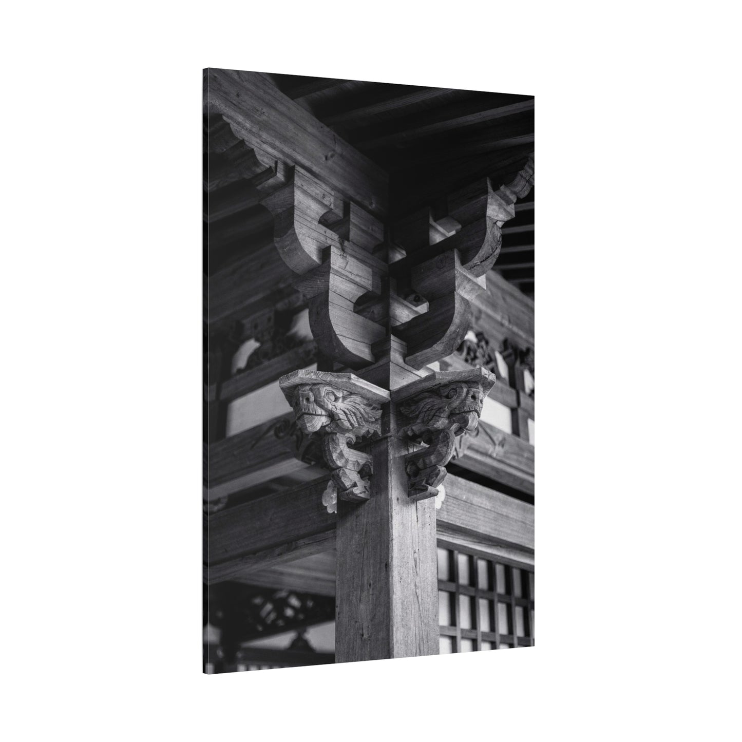 Japanese Temple Architecture Canvas Wall Art - Black And White Wooden Carved Bracket Art Print - Traditional Zen Style - Living Room Wall Decor, Bedroom Home Decoration - Bedroom Home Decoration