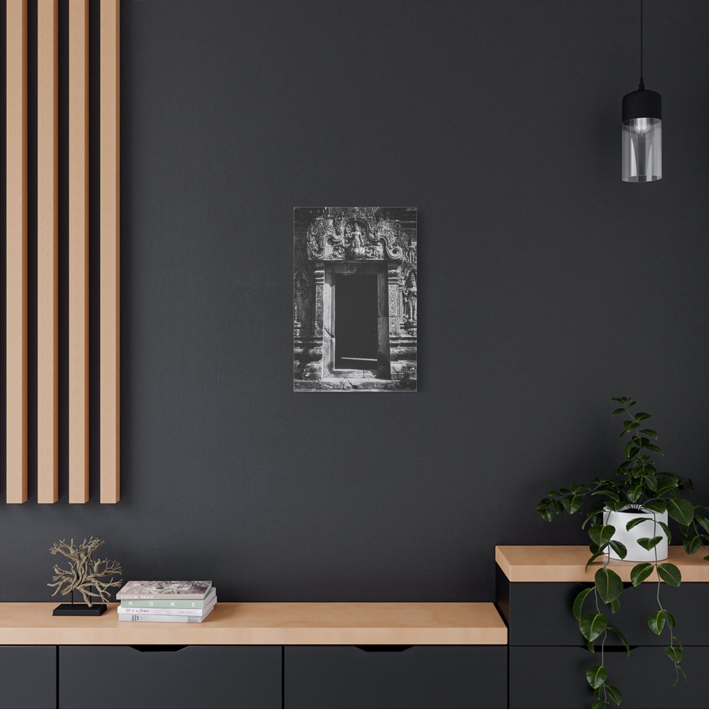 Buddhist Temple Doorway Canvas Wall Art - Black And White Stone Carving, Religious Architecture Print, Traditional Monochrome Decor - Living Room Wall Decor, Office Art - Bedroom Home Decoration