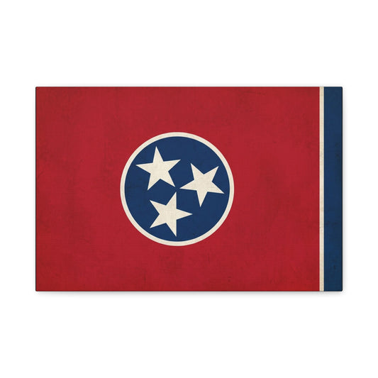 Tennessee State Flag Canvas Wall Art - Vintage Red Blue Tri Star Print - Patriotic Rustic Decor - Living Room Wall Decor, Office Accent - Bedroom Home Decoration - Bedroom Home Decoration