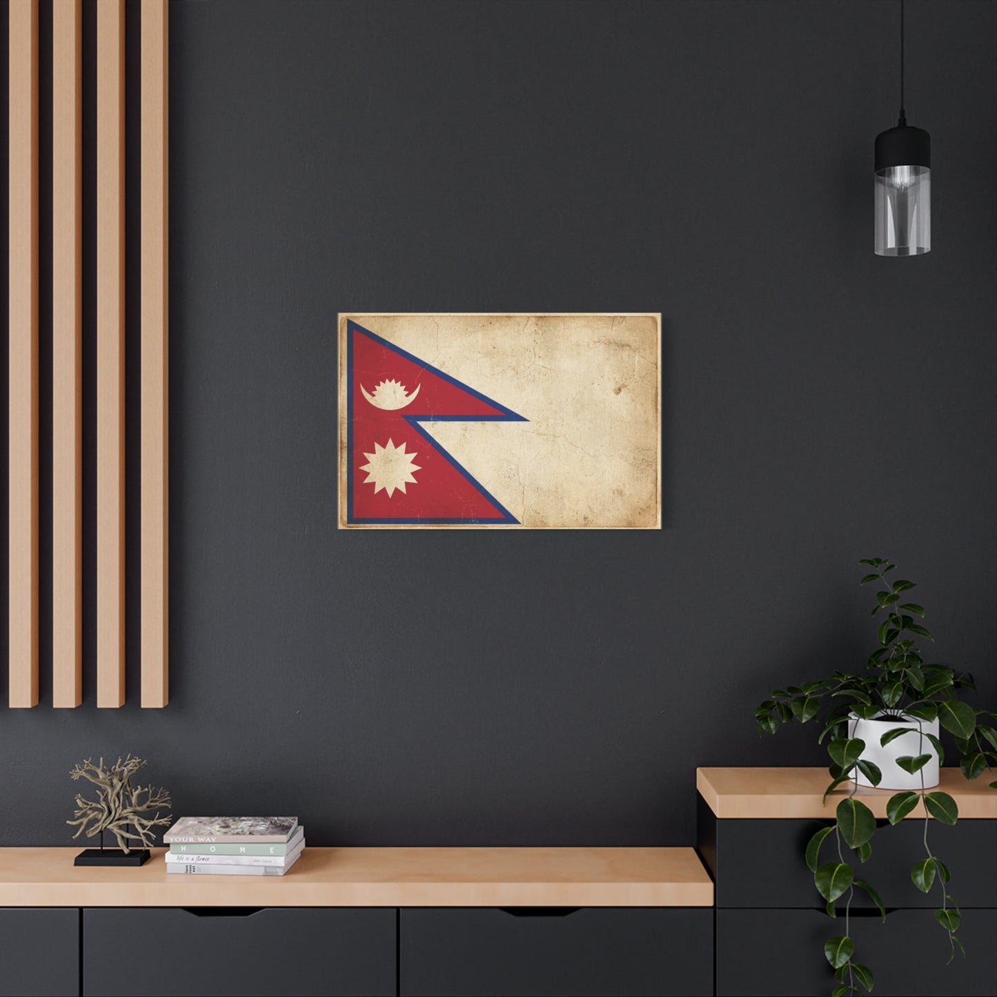 Nepal Flag Canvas Wall Art - Vintage Nepalese Banner Print, Rustic Patriotic Decor - Distressed Parchment Look, Traditional Style - Living Room Wall Decor - Bedroom Home Decoration - Ready to Hang