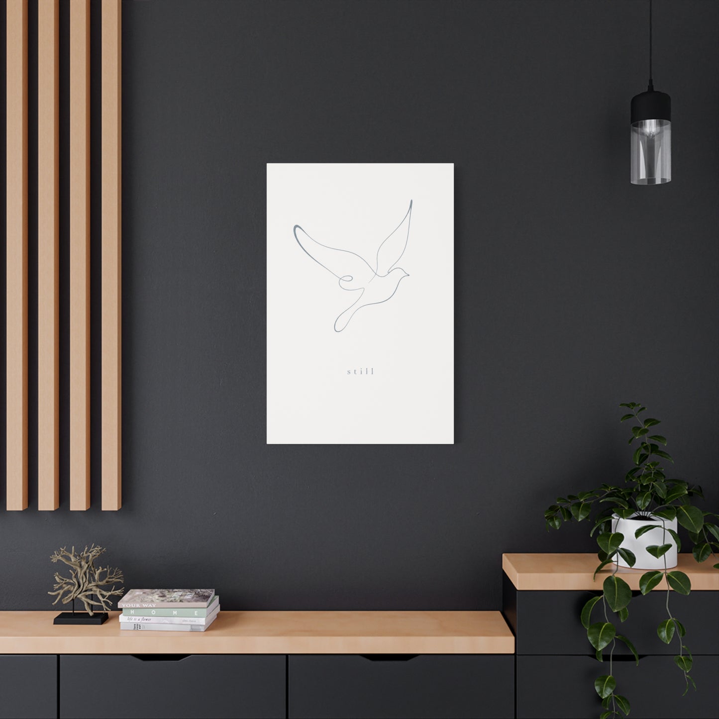 "Still" Dove Canvas Wall Art - Minimalist Line Drawing Bird Print, Calm Neutral Typography Decor - Modern Bedroom Home Decoration, Meditation Space Accent, Living Room Wall Decor - Ready to Hang
