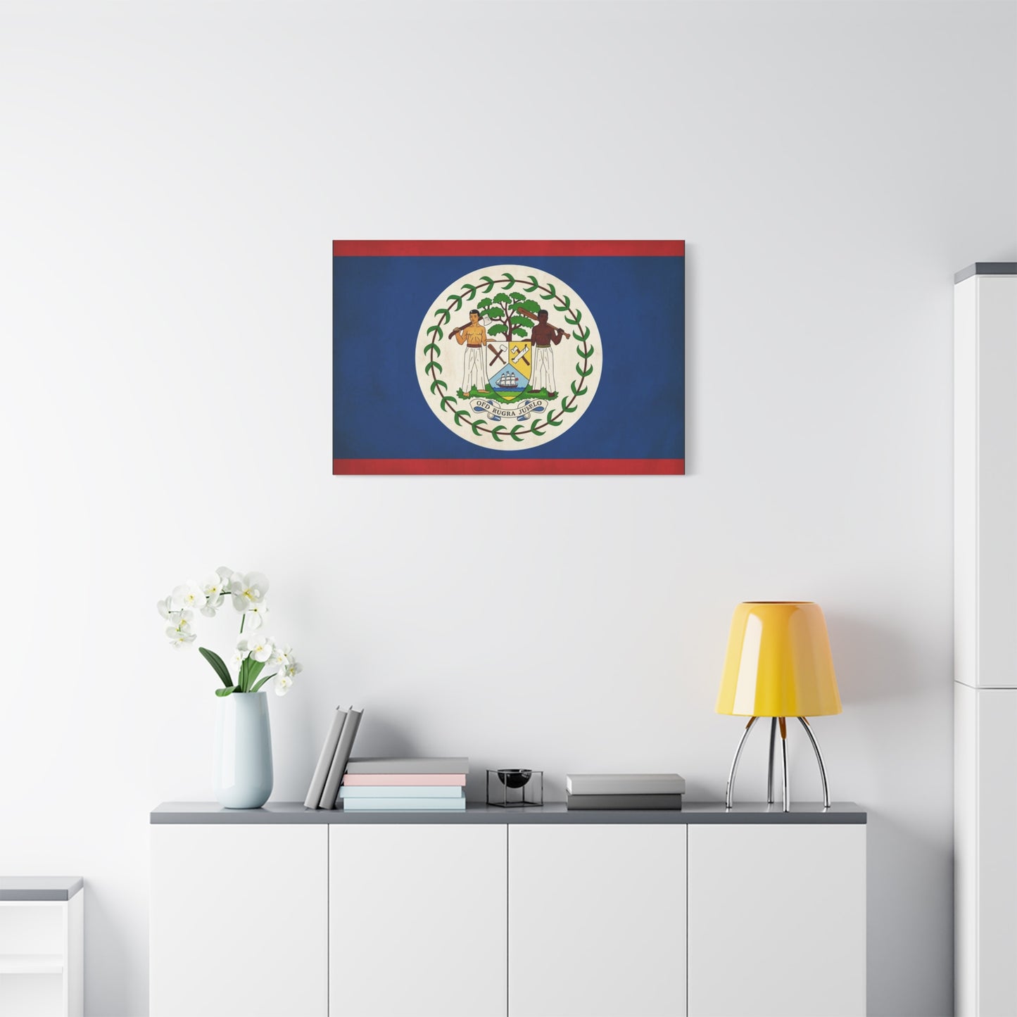 Belize Flag Canvas Wall Art - OTD RUGRA JUELO State Banner Print, Blue Red White Crest Design - Patriotic Traditional Decor - Living Room Home Decoration - Living Room Wall Decor - Ready to Hang