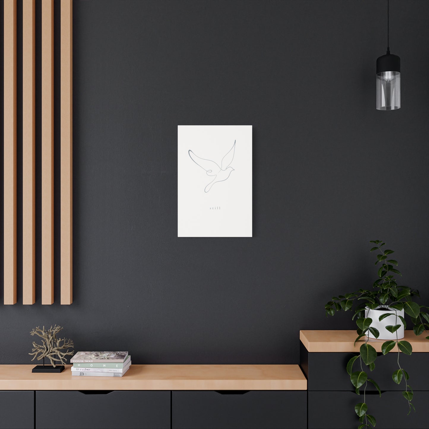 "Still" Dove Canvas Wall Art - Minimalist Line Drawing Bird Print, Calm Neutral Typography Decor - Modern Bedroom Home Decoration, Meditation Space Accent, Living Room Wall Decor - Ready to Hang