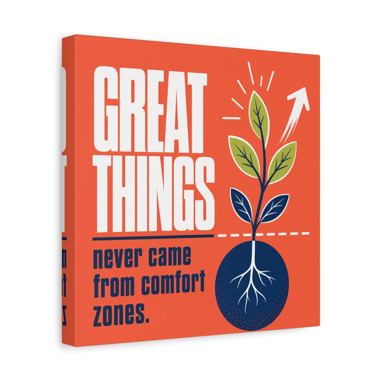 "Great Things Never Came From Comfort Zones" Typography Canvas Wall Art - Motivational Quote Print, Modern Orange Blue Office Decor, Bedroom Home Decoration - Office Wall Art - Bedroom Home Decoration