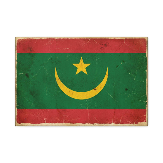 Mauritania Flag Canvas Wall Art - Vintage Crescent Star Country Print - Distressed Green Red Gold Design - Cultural Pride Decor For Living Room - Bedroom Home Decoration - Living Room Wall Decor