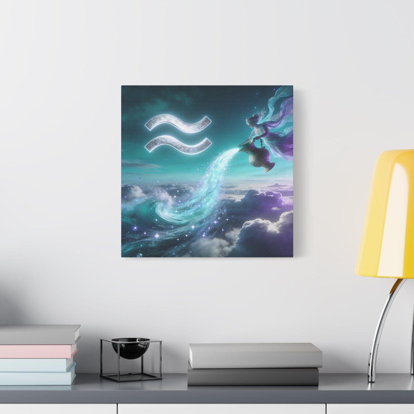 Aquarius Zodiac Canvas Wall Art - Celestial Water Bearer Fantasy Illustration, Matte Canvas Print - Mystical Blue Purple Decor, Bedroom Home Decoration, Office Wall Art - Bedroom Home Decoration