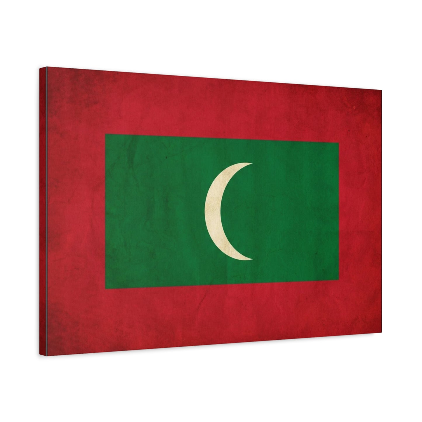 Maldives Flag Canvas Wall Art - Vintage National Banner Print, Red Green White Crescent - Patriotic Typography Style - Living Room Wall Decor, Bedroom Home Decoration - Bedroom Home Decoration
