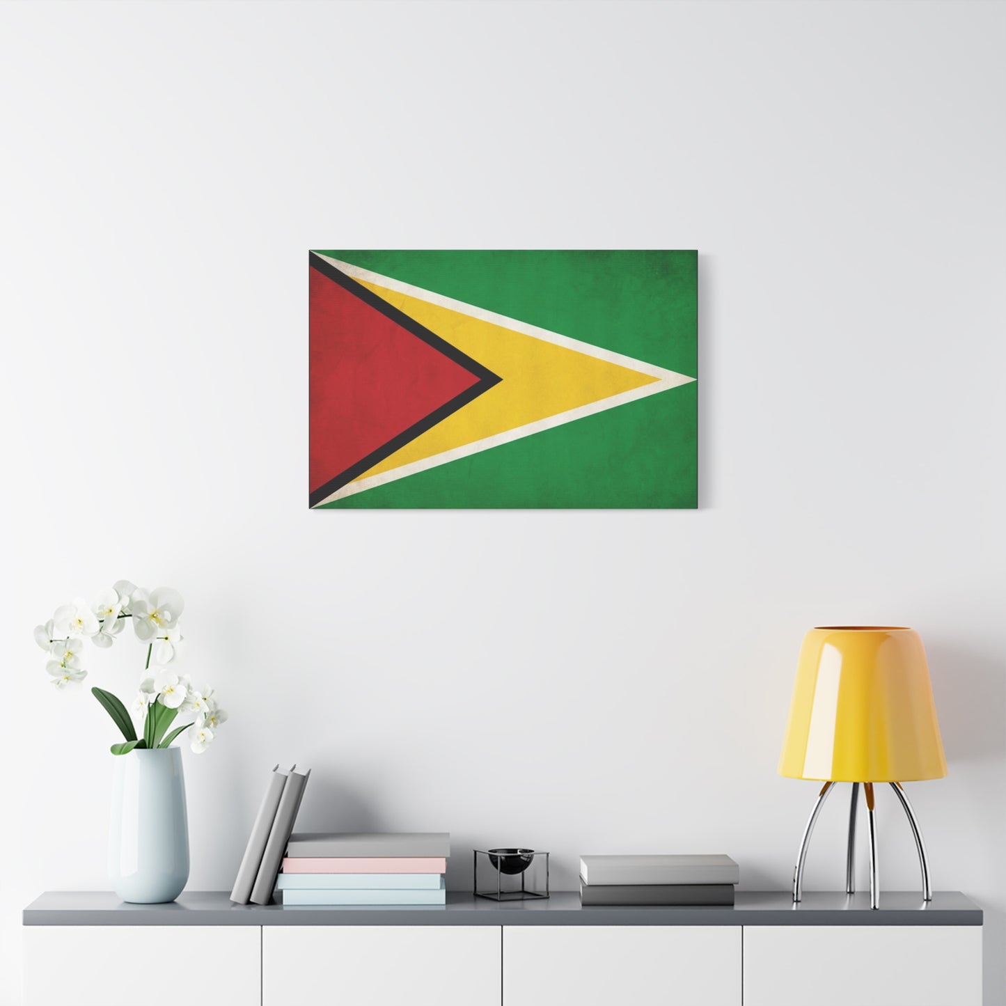 Guyana Flag Canvas Wall Art - South America National Flag Print, Green Red Yellow Black White - Vintage Patriotic Style - Living Room Decor, Office Wall Hanging - Modern Farmhouse Style