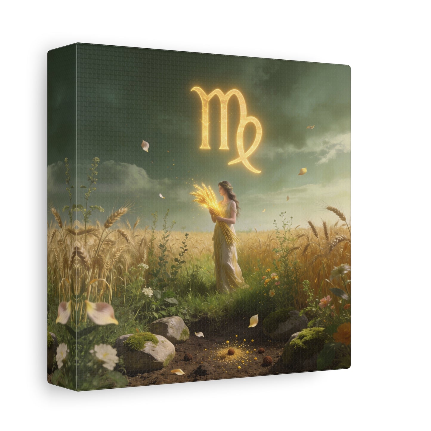 Virgo Zodiac Canvas Wall Art - Glowing Virgo Symbol, Woman In Wheat Field - Mystical Celestial Illustration, Matte Canvas Print - Bedroom Wall Decor, Meditation Space Accent - Bedroom Home Decoration