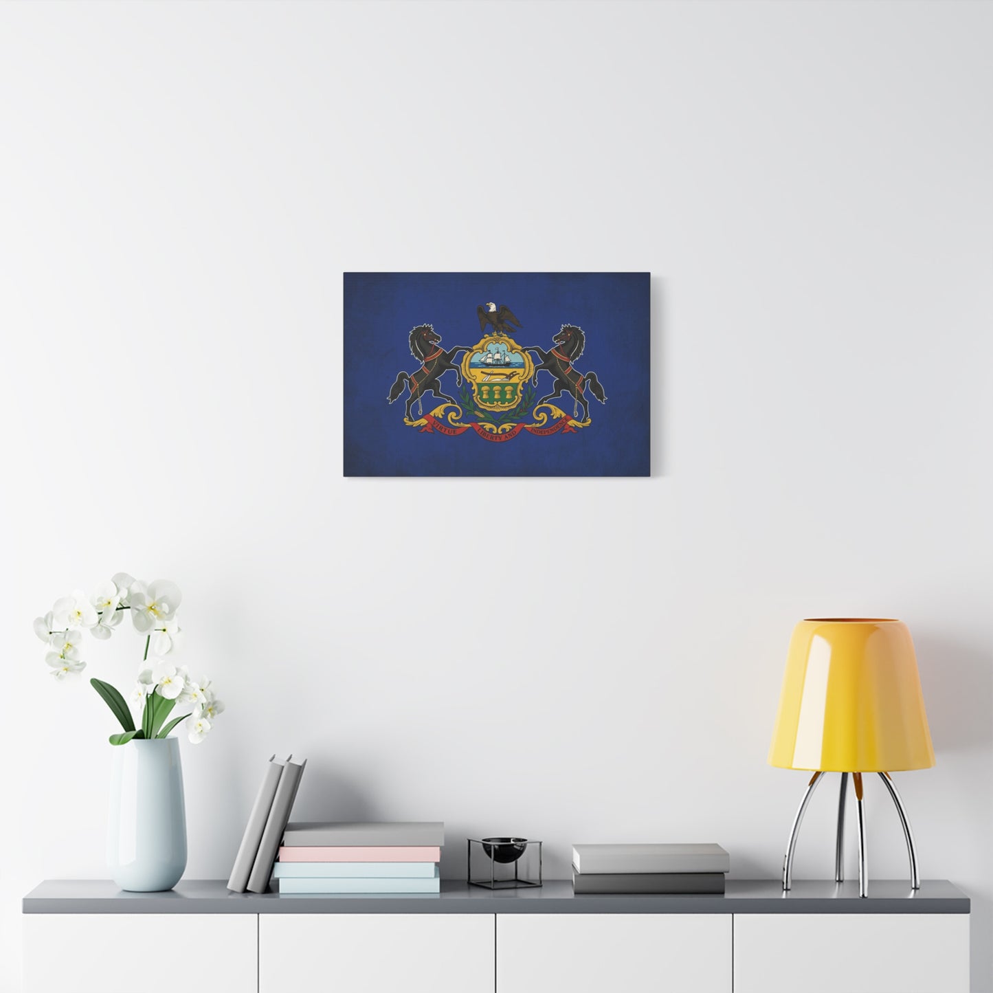 Pennsylvania State Flag Canvas Wall Art - Virtue Liberty And Independence Crest Print - Blue Keystone Commonwealth Decor - Vintage Heraldic Style - Living Room Home Decoration - Living Room Wall Decor