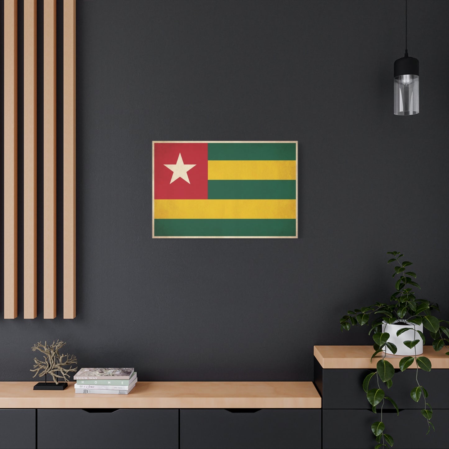 Togo Flag Canvas Wall Art - Vintage National Flag Print, Green Yellow Red Star Decor - Cultural Heritage Style - Living Room Wall Decor, Office Art - Bedroom Home Decoration - Bedroom Home Decoration