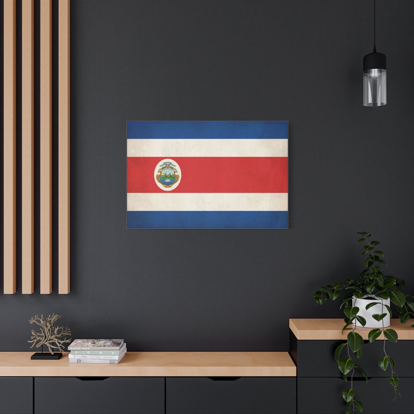 Costa Rica Flag Canvas Wall Art - Vintage National Banner With Coat Of Arms - Patriotic Red White Blue Print - Cultural Heritage Decor For Living Room, Office, Dorm Wall Display - Ready to Hang