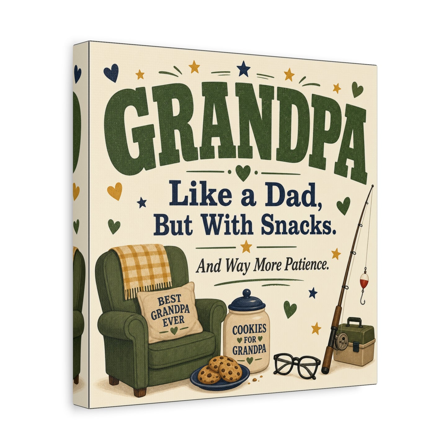 "Grandpa Like A Dad, But With Snacks. And Way More Patience." Canvas Wall Art - Rustic Typography Grandpa Quote Print, Farmhouse Living Room Decor - Office Wall Art - Bedroom Home Decoration