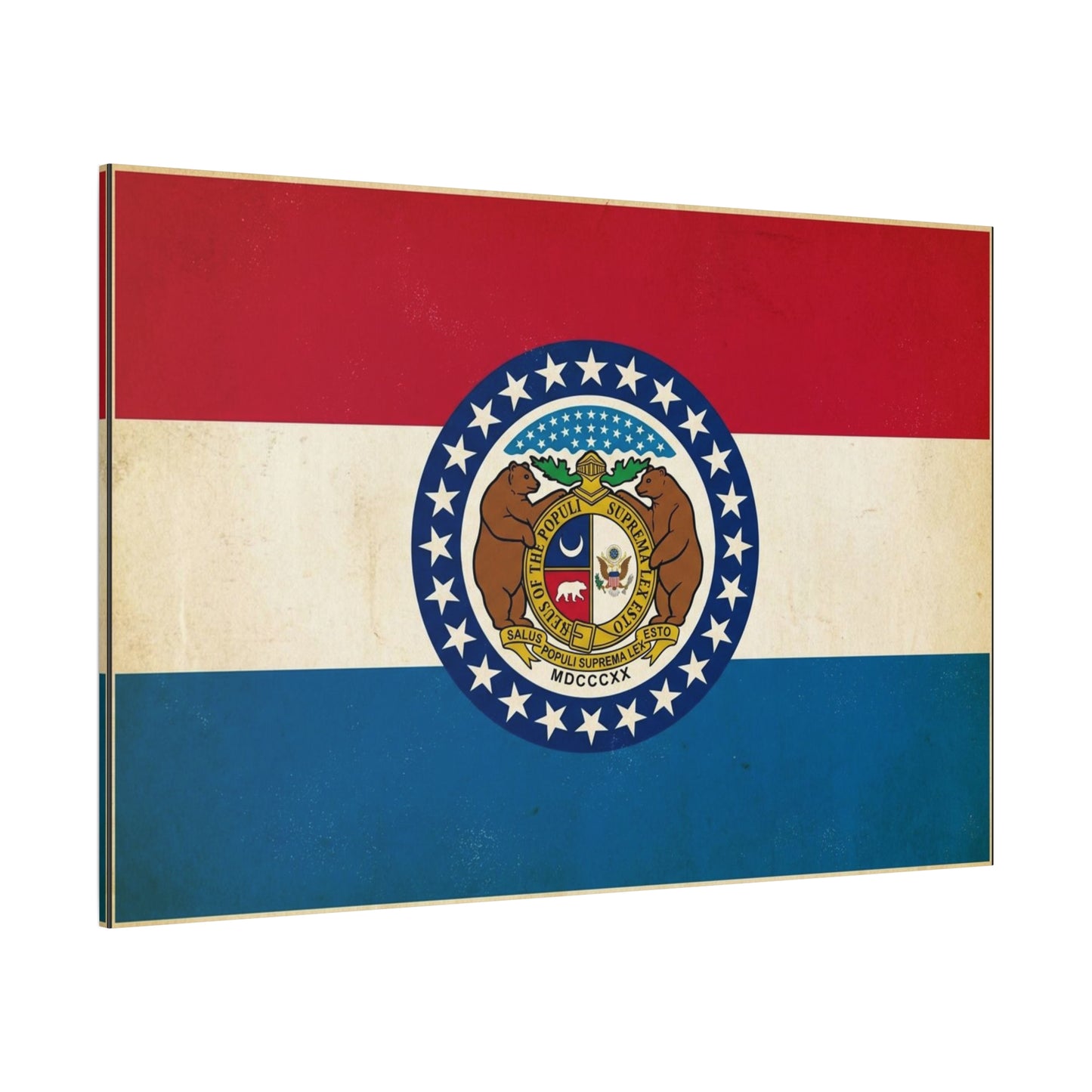 Missouri State Flag Canvas Wall Art - Vintage Red White Blue Bear Seal Print - Patriotic Americana Decor - Living Room Wall Decor, Office Art - Ready to Hang - Bedroom Home Decoration - Ready to Hang