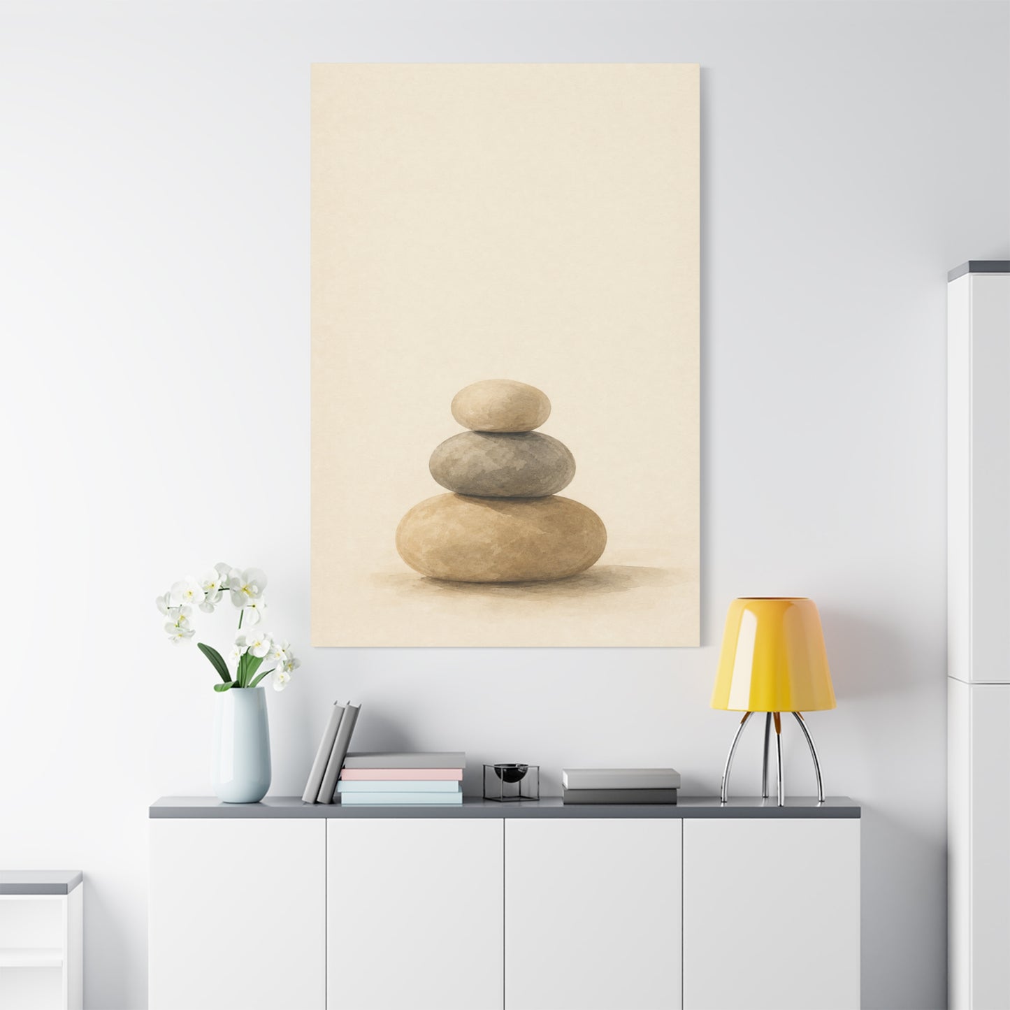 Stacked Zen Stones Canvas Wall Art - Minimalist Neutral Balance Painting, Calming Cotton Canvas Print - Contemporary Spa Style - Bedroom Wall Decor, Meditation Space Accent - Bedroom Home Decoration